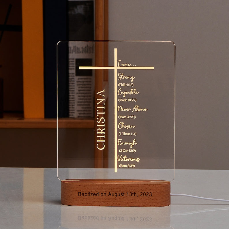 Personalized Bibleverse LED Night Light-Cross I am-Custom-HomeDecor-LED LIGHT-Easter-Christmas-Baptism-Gift for Him Her Mother Sister