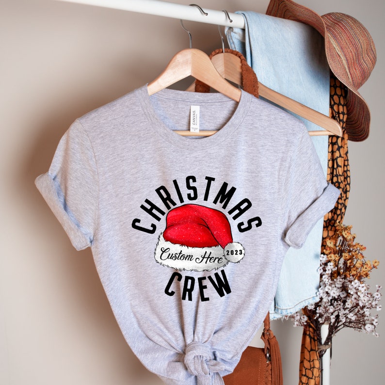2024 Christmas Crew with Name Shirt, Christmas Santa T-shirt, Custom Santa Hat, Family Matching Shirts, Cousin Crew Shirts, New Year Shirt