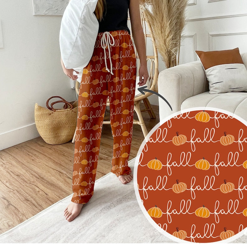 Boho Autumn, Fall Pumpkin Pajama pants winter Pajama Pants