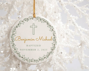 Personalized Cross Porcelain Ornament Baptism Gift for Boy Godson Gift Custom Baptized Keepsake For Parents Religious Gift of Faith Present