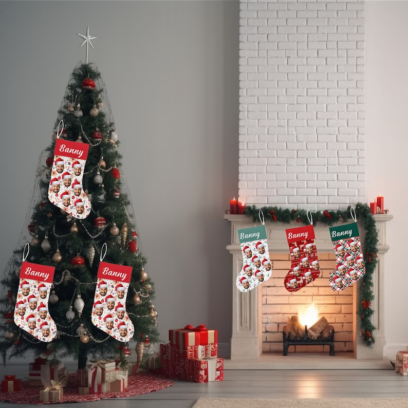 Personalized Face Christmas Stocking, Personalized Family Christmas Stockings, Custom Stocking With Name Photo, Christmas Gift for Family