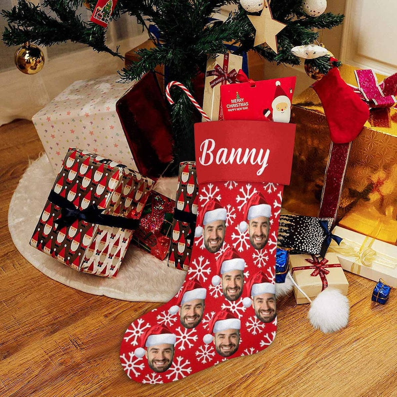 Personalized Face Christmas Stocking, Personalized Family Christmas Stockings, Custom Stocking With Name Photo, Christmas Gift for Family
