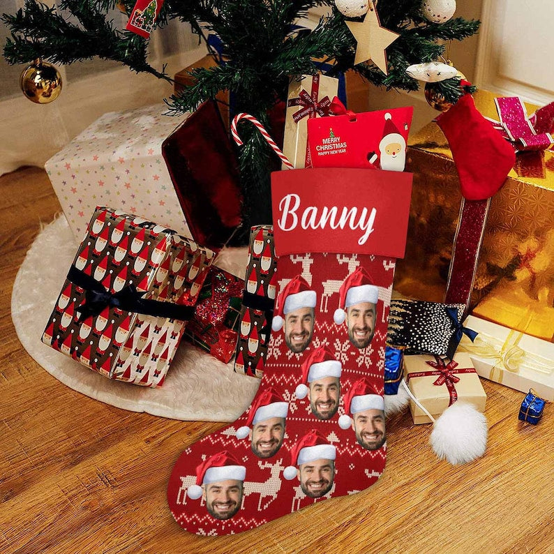 Personalized Face Christmas Stocking, Personalized Family Christmas Stockings, Custom Stocking With Name Photo, Christmas Gift for Family