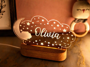Personalized Night Light with Moon & Stars - Kids Room Decor - Newborn Boy Girl Name Gift - Gift for Baby and Toddler - Gift for Unique Baby