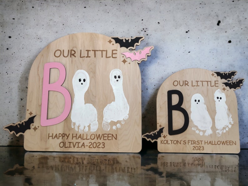 DIY Halloween Footprint Sign, Babys First Halloween Keepsake, Little Boo Wood Art, Halloween Kid Craft, Gift for Mom, Baby Shower, Ghost