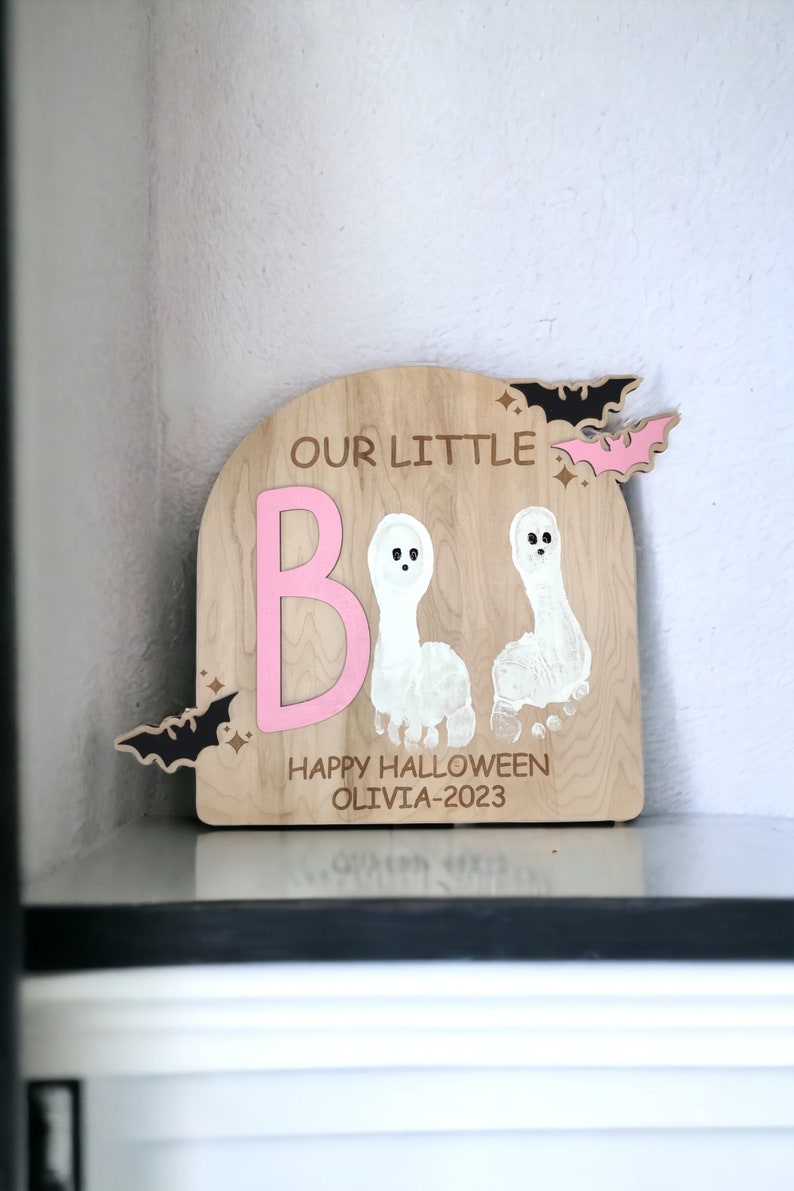 DIY Halloween Footprint Sign, Babys First Halloween Keepsake, Little Boo Wood Art, Halloween Kid Craft, Gift for Mom, Baby Shower, Ghost