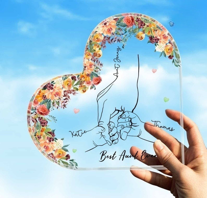 Personalized Name Auntie And Kids Hands Heart Acrylic Plaque, Custom Auntie Gift From Nephew Niece, Best Aunt Ever Gift, Gift For Aunt