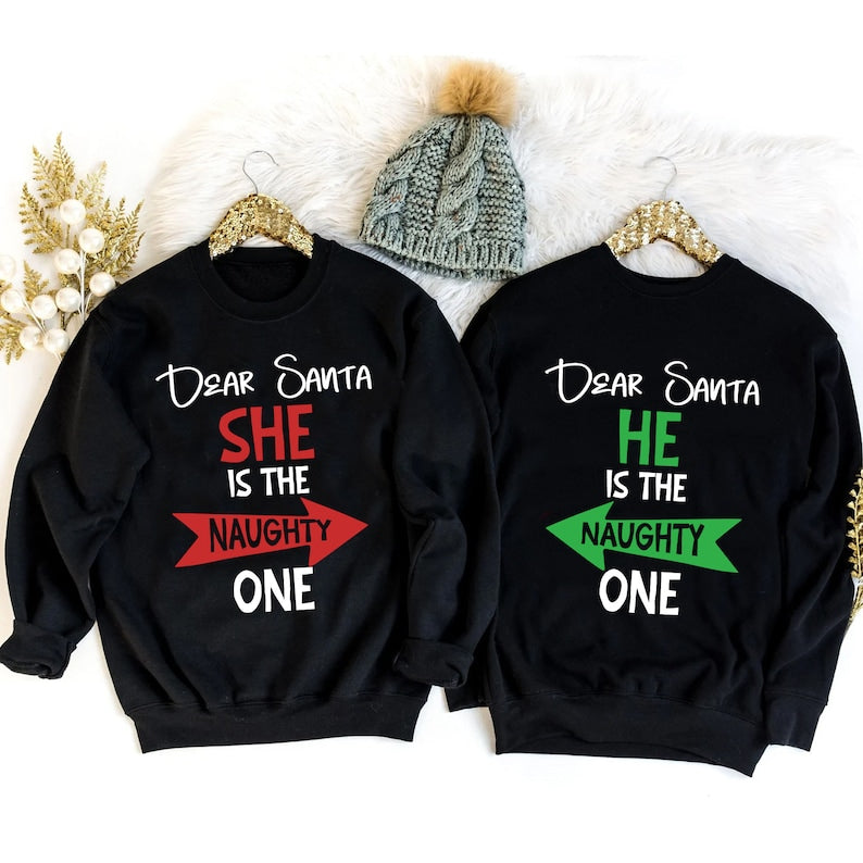 Dear Santa Funny Christmas Couple Shirts, Cute Matching Shirt For Couple, Couple Christmas Shirt, Christmas Couple Sweatshirt