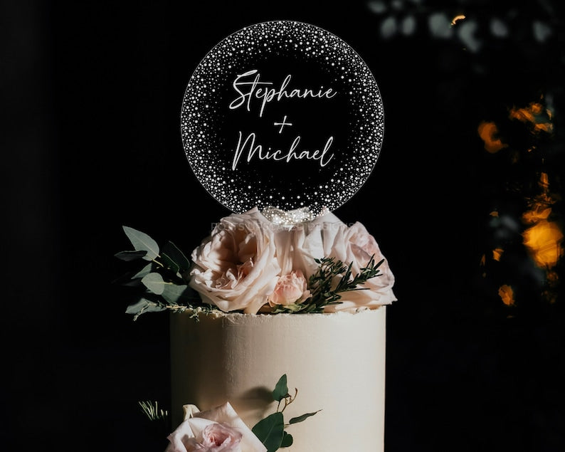 Personalized Cake Topper, Custom Cake Topper, Engraved Clear Acrylic, Wedding Gift Keepsake, Anniversary Cake Topper, Bridal Gift