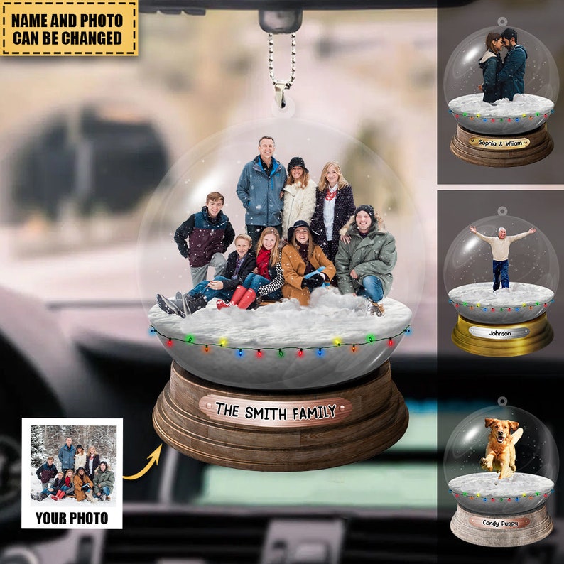 Personalized Family,Sisters,Friends,Pets In Christmas Snowball Acrylic Ornament, Custom Photo Family Ornament, Christmas With Family