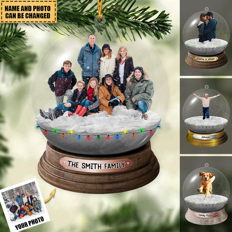 Personalized Family,Sisters,Friends,Pets In Christmas Snowball Acrylic Ornament, Custom Photo Family Ornament, Christmas With Family