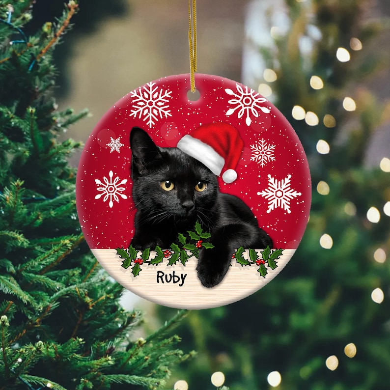 Personalized Black Cat Christmas Ornament, Meowy Christmas Ornament, Cute Black Cat Ornament, Custom Cat Xmas Gift, Christmas 2025 Decor