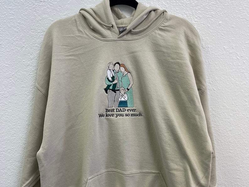 Custom Embroidered Family Portrait Shirt - Father's Day Gift - Personalized Dad Shirt - Embroidered Photo Shirt - Comfort Color Music Shirt