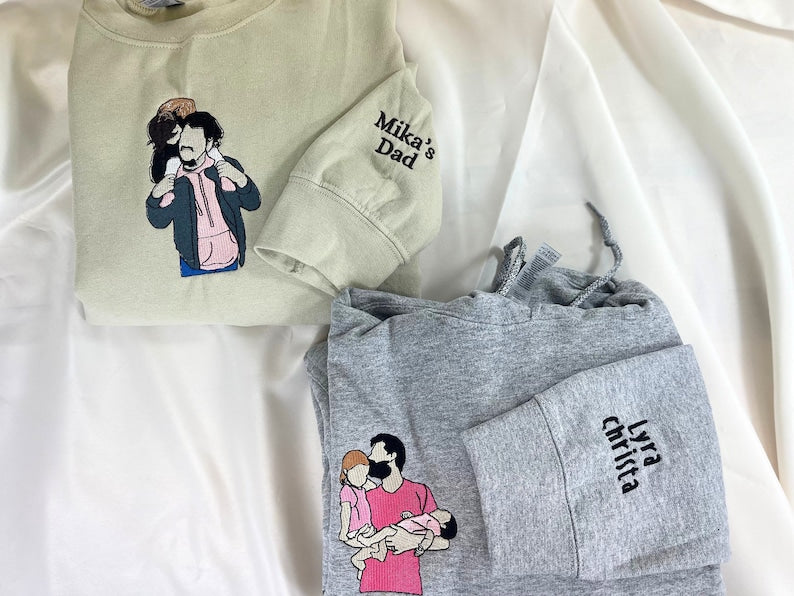 Custom Embroidered Family Portrait Shirt - Father's Day Gift - Personalized Dad Shirt - Embroidered Photo Shirt - Comfort Color Music Shirt