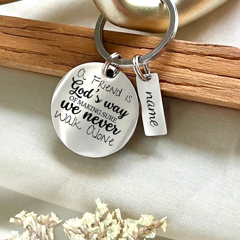 Personalized Friendship Stainless Steel Keychain - Custom Never Walk Alone Keychain - Best Friend Gift