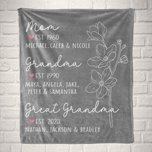 Great Grandma Blanket with Grandkid Names Grandparent Gift Grandmother Custom Throw Blanket Mother in law Mothers Day Christmas Birthday
