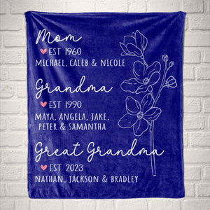 Great Grandma Blanket with Grandkid Names Grandparent Gift Grandmother Custom Throw Blanket Mother in law Mothers Day Christmas Birthday