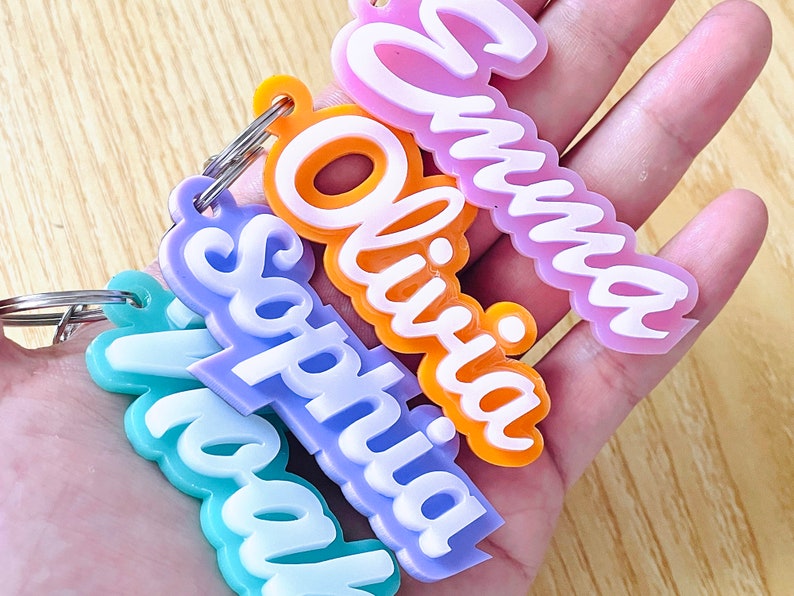 Personalized Acrylic Keychain, Acrylic Name Tag, Backpack Name Tag, Diaper Bag, Custom Name Keychains, Lunchbox Name Tag, Retro Name