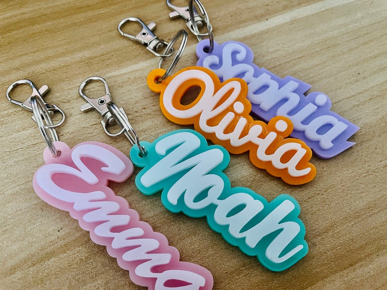 Personalized Acrylic Keychain, Acrylic Name Tag, Backpack Name Tag, Diaper Bag, Custom Name Keychains, Lunchbox Name Tag, Retro Name