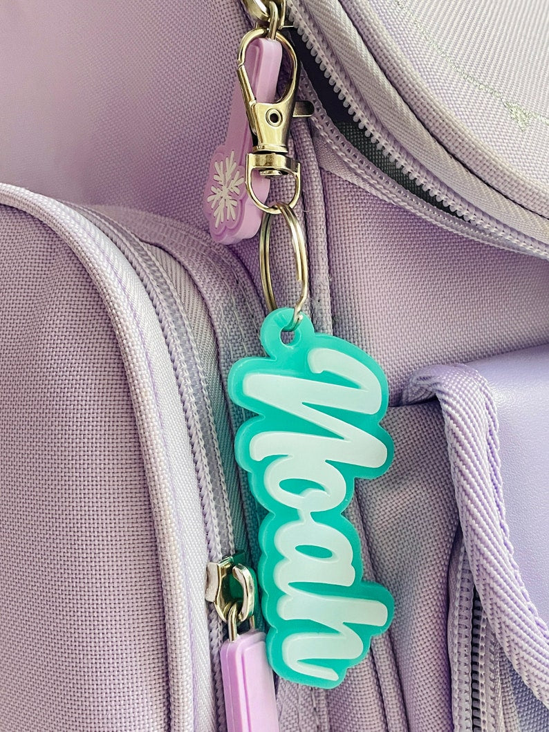 Personalized Acrylic Keychain, Acrylic Name Tag, Backpack Name Tag, Diaper Bag, Custom Name Keychains, Lunchbox Name Tag, Retro Name