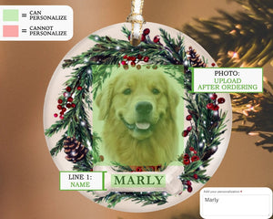 Personalized Pet Ornament, Custom Dog Christmas Ornament, Pet Memorial Ornament, Cat Christmas Photo Ornament, Pet Portrait Name Gift