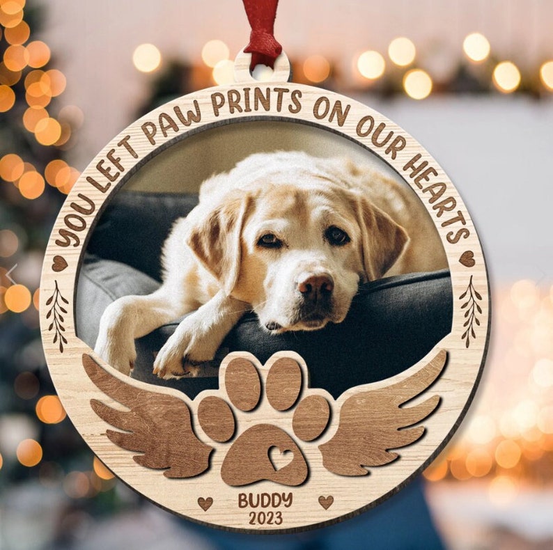 Custom Dog Photo Ornament, Dog Memorial Gift, Loss of Pet, Pet Ornament, Christmas Keepsake, Dog Memorial Ornament, You Left Paw Prints