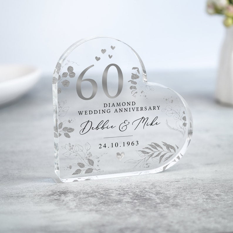 Personalised 60th Wedding Anniversary Gift, Diamond Anniversary Plaque, Anniversary Gifts, 60th Anniversary Gift for Husband Wife Parents