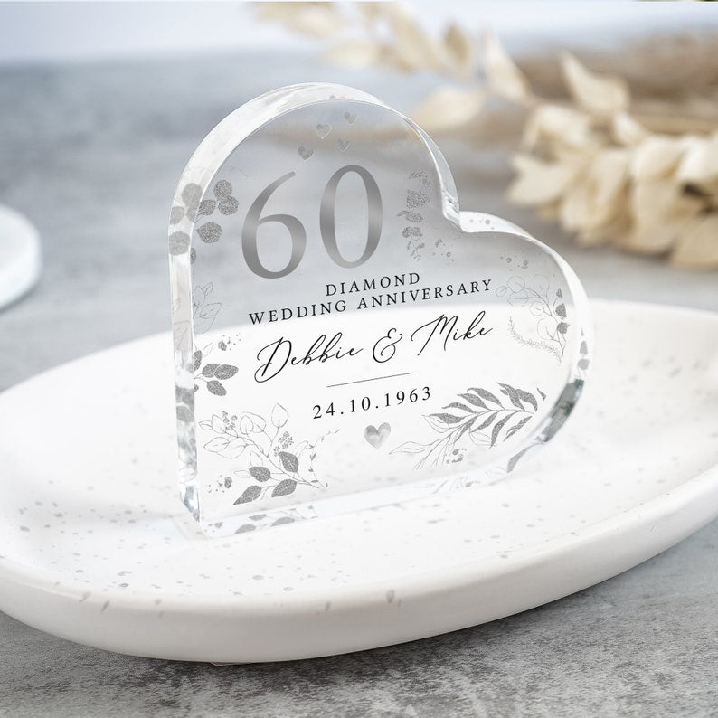 Personalised 60th Wedding Anniversary Gift, Diamond Anniversary Plaque, Anniversary Gifts, 60th Anniversary Gift for Husband Wife Parents