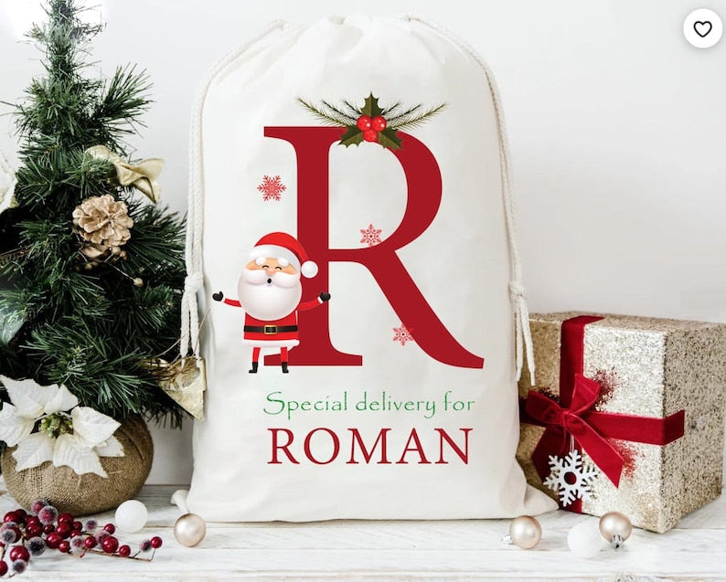 Personalised children Santa Christmas gift stocking sack bag for large stocking makes a perfect Christmas present