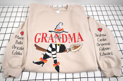 Custom Halloween Grandma Witch Sweatshirt, Grandma And Grandkids Halloween Sweatshirt, Grandma Shirt With Name On Sleeve, Mom Halloween Gift il_794xN.5329859105_iwul.jpg