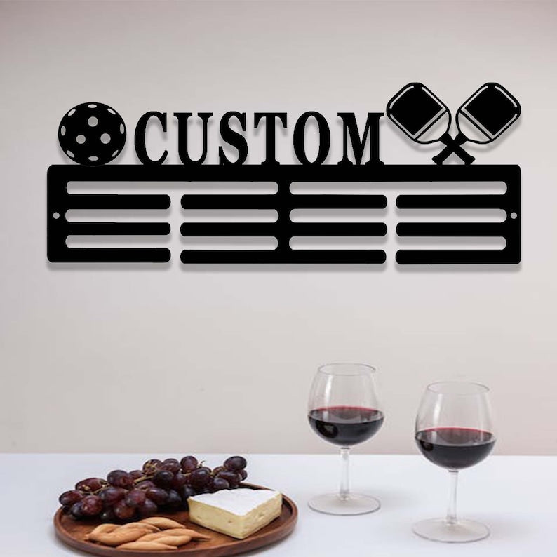 Personalized Pickleball Medal Holder,Custom Pickleball Name Medal Hanger,12 Rungs for Medals & Ribbons,Pickleball Award Medal Display