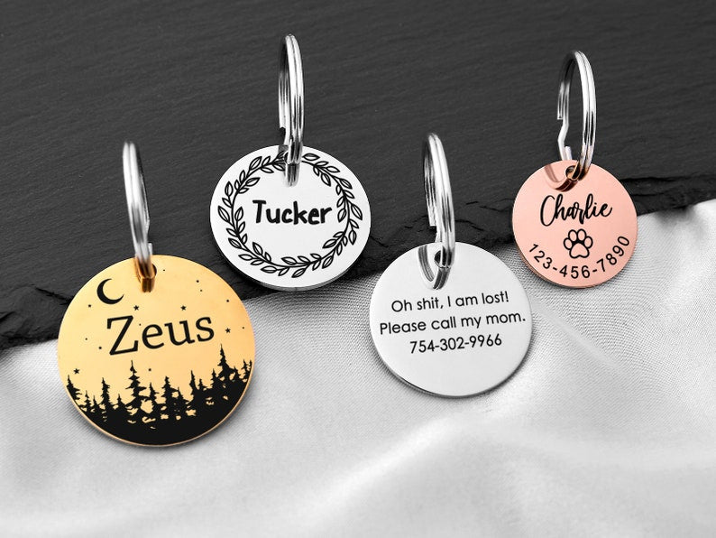 Personalized Dog and Cat Name Tag, Dog Tag Engraved for Pets, Keep Safe Microchipped Dog Tag, Customized Dog Tag, Cute Dog ID Tag, Pet Gift