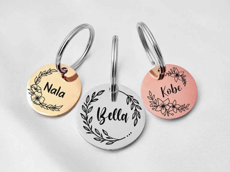 Personalized Dog and Cat Name Tag, Dog Tag Engraved for Pets, Keep Safe Microchipped Dog Tag, Customized Dog Tag, Cute Dog ID Tag, Pet Gift
