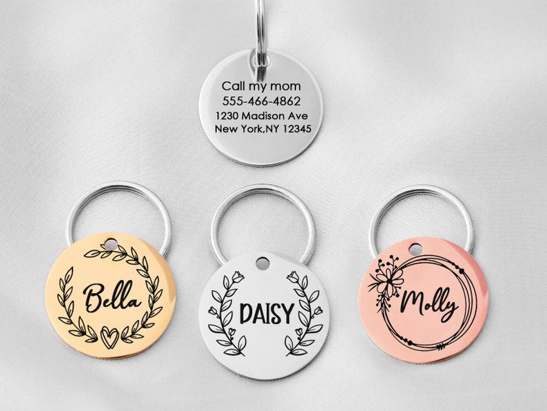 Personalized Dog and Cat Name Tag, Dog Tag Engraved for Pets, Keep Safe Microchipped Dog Tag, Customized Dog Tag, Cute Dog ID Tag, Pet Gift