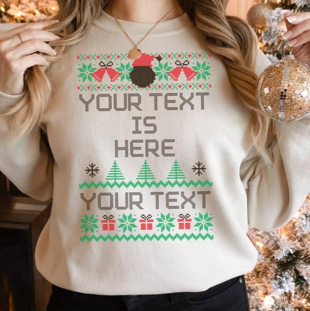 Custom Ugly Christmas Sweater, Personalized Text Ugly Sweater, Funny Christmas Sweatshirt, Merry Xmas Hoodie, Crewneck Holiday Gift Women
