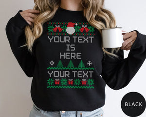 Custom Ugly Christmas Sweater, Personalized Text Ugly Sweater, Funny Christmas Sweatshirt, Merry Xmas Hoodie, Crewneck Holiday Gift Women