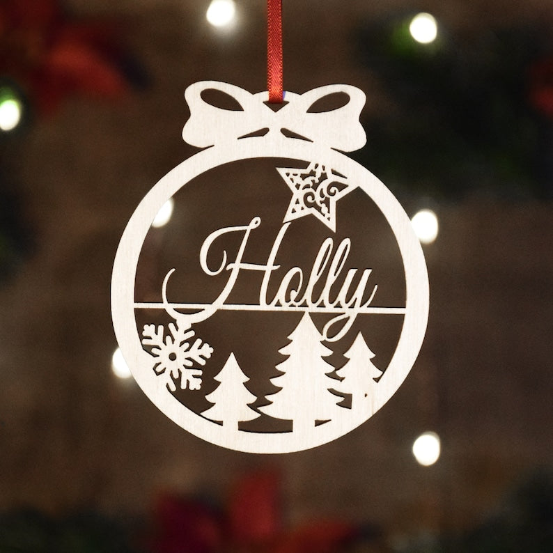 Personalized Christmas Wood Ornament |Custom name Ornament | Laser Cut Gift Tag | Laser Cut Name Bauble