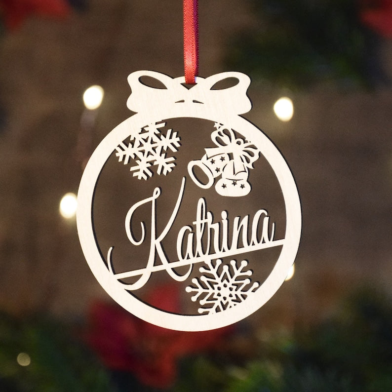 Personalized Christmas Wood Ornament |Custom name Ornament | Laser Cut Gift Tag | Laser Cut Name Bauble