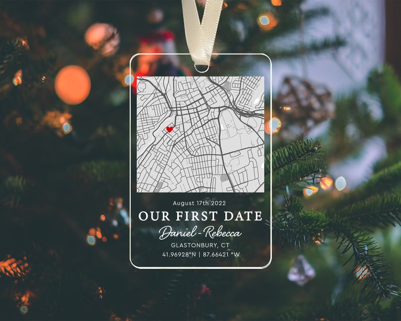 Personalized Map Our First Date Ornament, Custom Couple Ornament, Anniversary Gift, Gift for Him, Keychain For Lovers, Couple Christmas gift