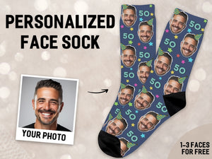Custom 50th Birthday Face Sock, 50th Birthday Gift for Men and Women, Fifty Birthday Gifts, Personalized Sock, 20th 30th 40th Birthday Sock