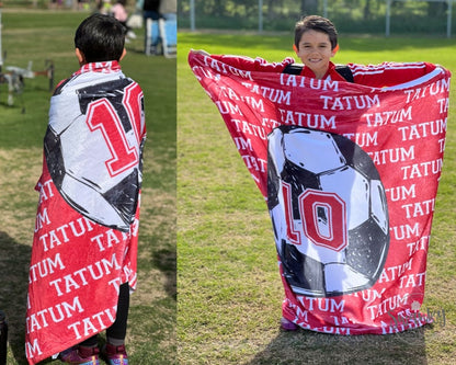 Personalized Soccer Blanket, Custom Soccer Sherpa Fleece Blankets, Gift for Soccer Lovers, Birthday Gift For Boys