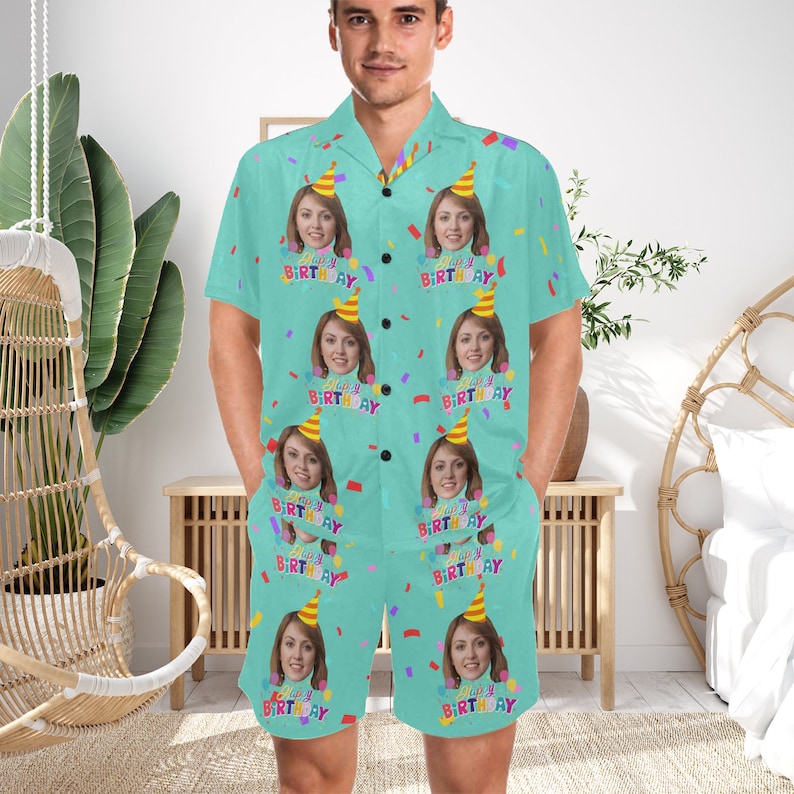 Customizable Birthday Pajamas with Face, Custom Pajamas Pet, Personalized Birthday Pajamas Women Men, Customized Pajamas Set, Birthday Gift