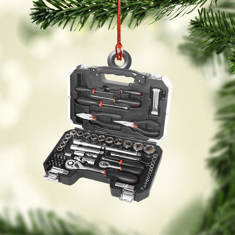 Personalized Mechanic Tool Box Christmas Ornament, Repair Tool Kit Flat Ornament Decor, Garage Ornament Automobile Repair Shop Gift Xmas