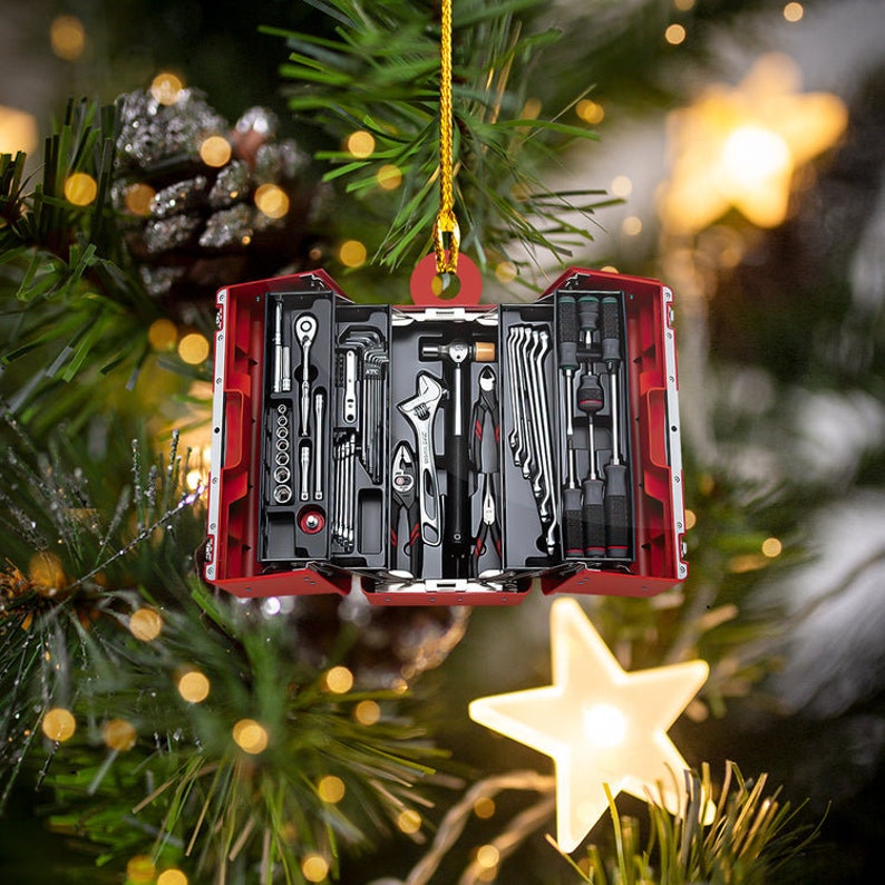 Personalized Mechanic Tool Box Christmas Ornament, Repair Tool Kit Flat Ornament Decor, Garage Ornament Automobile Repair Shop Gift Xmas