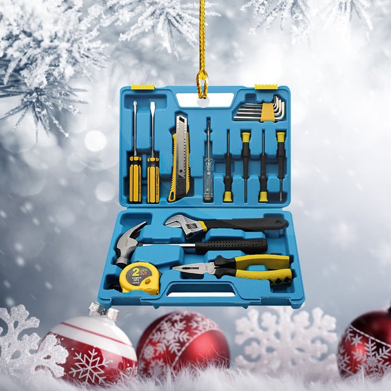 Personalized Mechanic Tool Box Christmas Ornament, Repair Tool Kit Flat Ornament Decor, Garage Ornament Automobile Repair Shop Gift Xmas