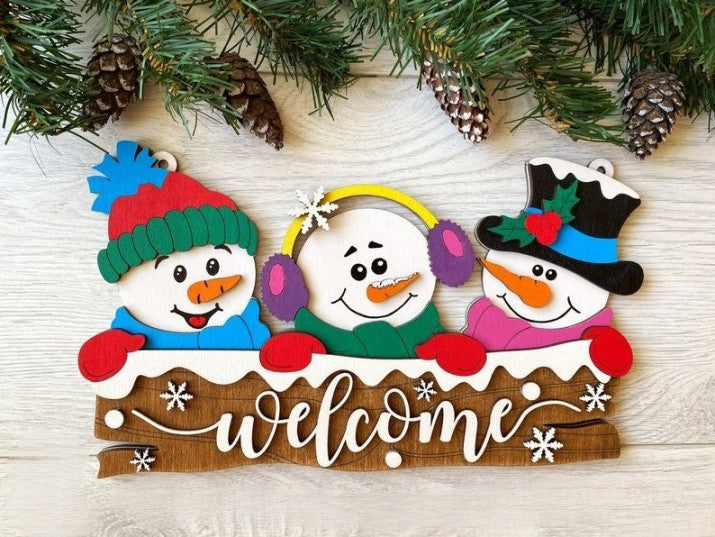 Christmas Door Hanger, Christmas Snowman Door Hanger Snowman Sign