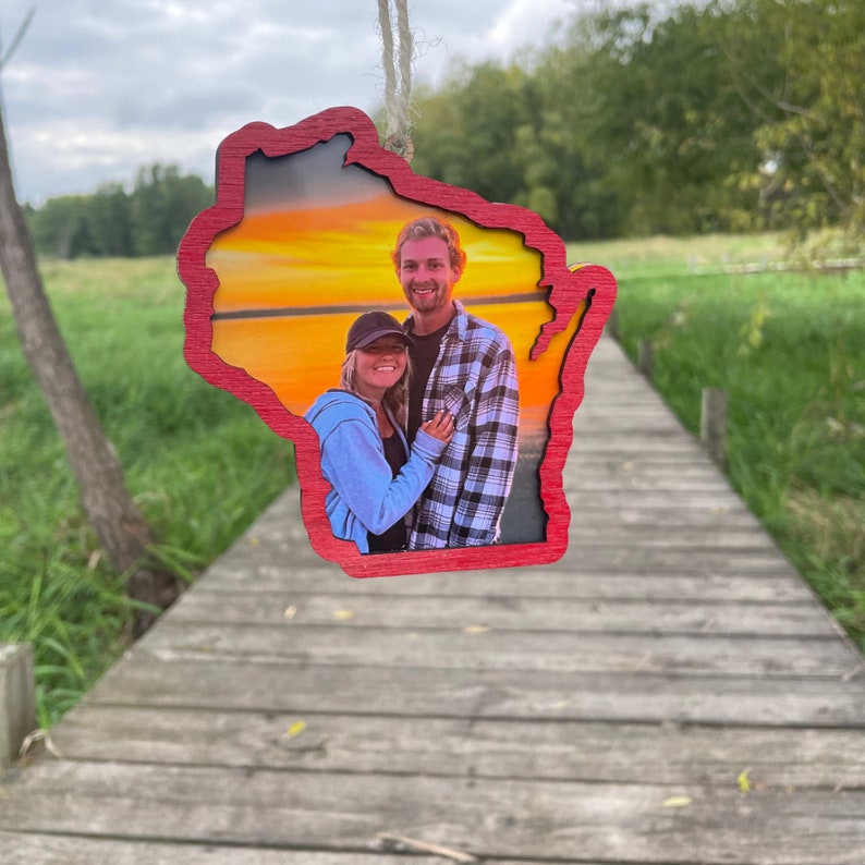 Personalized Picture Ornament wood photo frame Wooden State Christmas Ornament