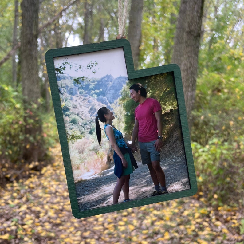 Personalized Picture Ornament wood photo frame Wooden State Christmas Ornament