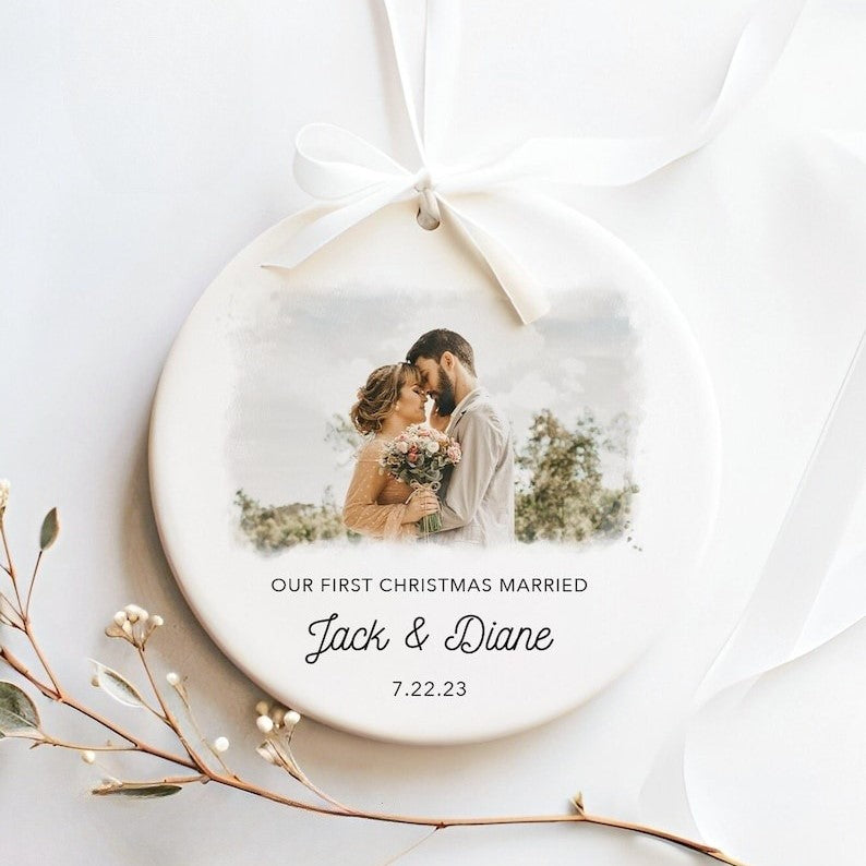 First Christmas Married Ornament - Married Photo Ornament - First Christmas Married Gift