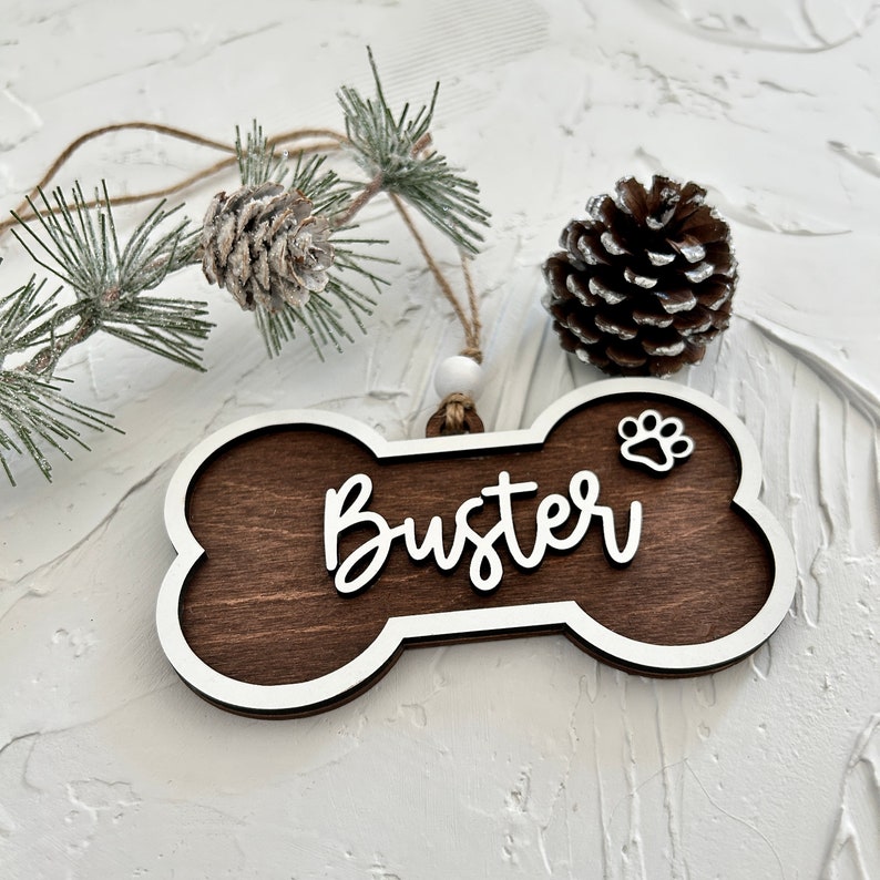 Personalized Pet Christmas Ornament, Custom Wood Bone Ornament, Dog Name Ornament, 3D Pet Ornament, Dog Birthday Gift, Dog Lover's gift